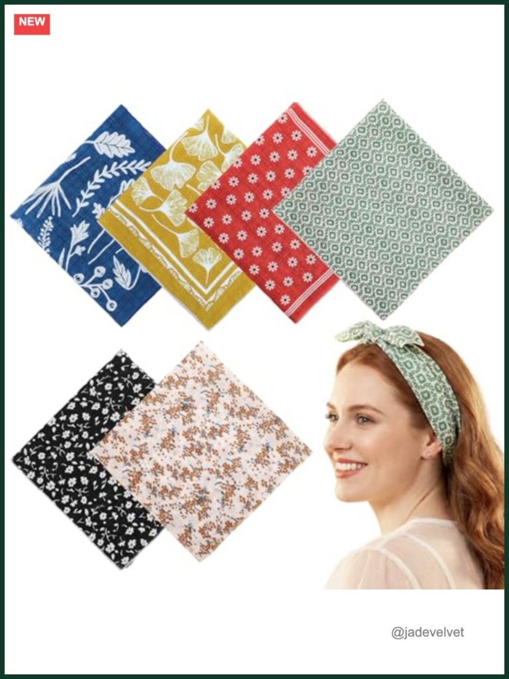 6 Pack Cotton Blend Floral Bandanas for Women - Vintage Hair Scarf & Head Wrap